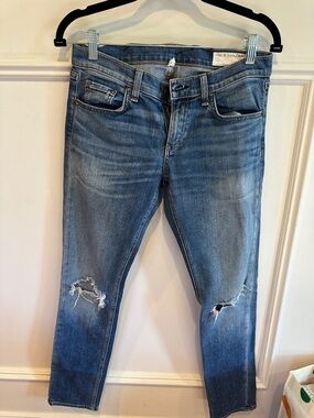 rag & bone Women's Straight Leg Jeans - Distressed Medium Wash Blue